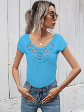 short-sleeved t-shirt female simple slim hollow round neck solid color top